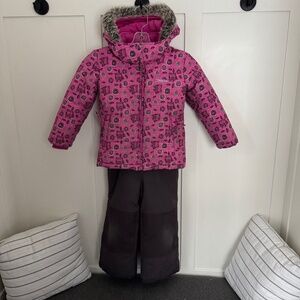 Carters Girls Snowsuit, Pink, grey overalls, jacket, Ski, two piece